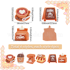 36Pcs 6 Styles Coffee Theme Opaque Resin Decoden Cabochons&nbsp;RESI-SC0006-08