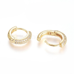 Brass Micro Pave Clear Cubic Zirconia Huggie Hoop Earrings&nbsp;LS-EJEW-G275-02G