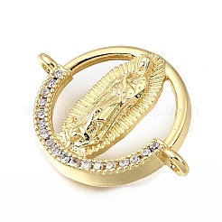 Religion Brass Micro Pave Clear Cubic Zirconia Connector Charms&nbsp;KK-G602-07G-12