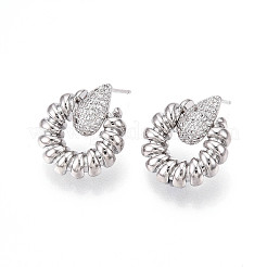 Brass Micro Pave Cubic Zirconia Stud Earrings&nbsp;KK-T074-45P
