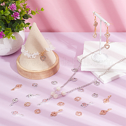 32Pcs 8 Styles Alloy Rhinestone Heart Pendants&nbsp;ENAM-NB0002-22