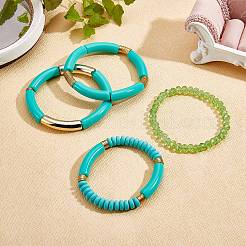 4Pcs 4 Style Acrylic Chunky Curved Tube Stretch Bracelet Sets&nbsp;BJEW-SW00074-07