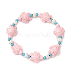 Synthetic Turquoise & Natural Freshwater Shell Beads Stretch Bracelets for Women&nbsp;BJEW-JB12017-01