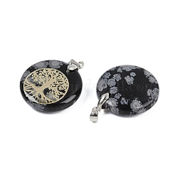 Natural Snowflake Obsidian Flat Round Pendants&nbsp;G-Q188-01P-02