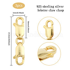 3Pcs 3 Color 925 Sterling Silver Lobster Claw Clasps&nbsp;STER-GL0001-01