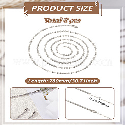 8Pcs 2MM Stainless Steel Ball Chain Necklaces for Men Women&nbsp;NJEW-LP0003-28