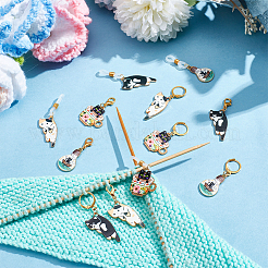 Cat Alloy Enamel Locking Stitch Markers & Needle Cap Set&nbsp;HJEW-NB00142