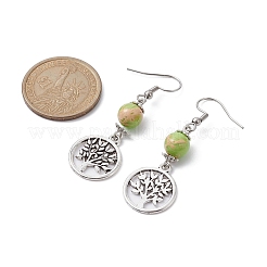 Alloy Tree of Life & Synthetic Imperial Jasper Beads Dangle Earrings&nbsp;EJEW-JE05405