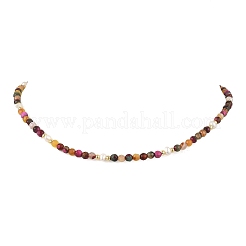Dyed & Heated Faceted Round Natural Agate and Cultured Freshwater Pearl Beaded Necklaces for Women&nbsp;NJEW-JN06240-01