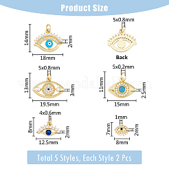 10Pcs 5 Style Eye Brass Micro Pave Cubic Zirconia Charms&nbsp;KK-DC0003-49