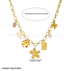 304 Stainless Steel Flower Heart Tree & Plastic Pearl & Resin Disc Multi-Charm Bib Necklaces for Women&nbsp;WG8B7B1-01
