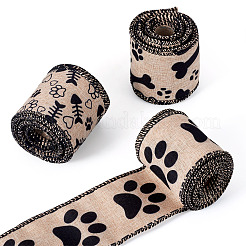 3 Rolls 3 Styles Paw Print Theme Polyester Ribbons&nbsp;SRIB-TA0001-32B