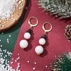 304 Stainless Steel & White Jade Leverback Earrings&nbsp;EJEW-JE06161-01