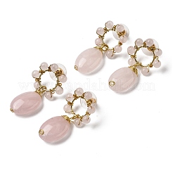 Natural Rose Quartz Dangle Stud Earrings&nbsp;EJEW-G454-01G-05