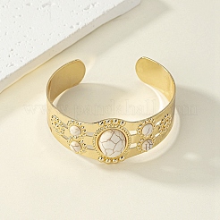 Resin Oval Beaded Open Cuff Bangle&nbsp;BJEW-F452-01A