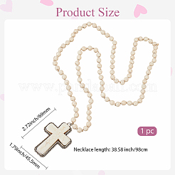 Alloy Pave Synthetic Turquoise Cross Pendant 8MM Round Beaded Necklaces for Women&nbsp;NJEW-WH20816-004AS