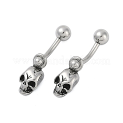 Skull 316 Surgical Stainless Steel Dangle Belly Button Rings&nbsp;EJEW-G416-05AS