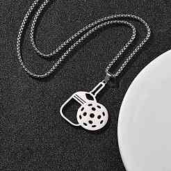 201 Stainless Steel Pickleball Paddle Pendant Box Chain Necklaces for Women Men&nbsp;NJEW-H050-01B-P