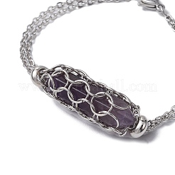 Natural Amethyst Bullet Link Bracelets&nbsp;BJEW-JB09813-02
