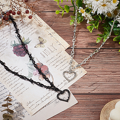 2Pcs 2 Colors Alloy Heart Pendant Necklace with Thorn Chains for Women&nbsp;NJEW-AN0001-68