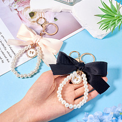 2Pcs 2 Colors Golden Alloy & Polyester & Plastic Keychain&nbsp;KEYC-TA0001-35C