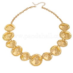Alloy Textured Disc Link Bib Necklaces for Women&nbsp;WG63054-01