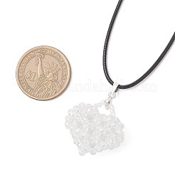 Electroplated Glass Beaded Heart Pendant Black Waxed Cotton Cord Necklaces for Women&nbsp;NJEW-MZ00120-01