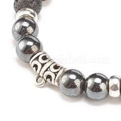 Natural Lava Rock & Synthetic Hematite Stretch Bracelet with Alloy Tube Beaded&nbsp;BJEW-JB08319-02