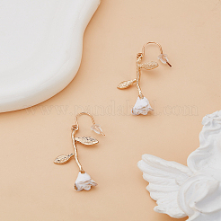 1 Pair Rose Flower Zinc Alloy Enamel Dangle Earrings&nbsp;EJEW-LP0009-13