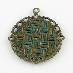 Flower Zinc Alloy Pendant Flat Round Tray Settings&nbsp;PALLOY-R065-097-FF