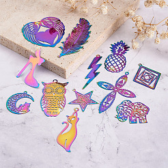 48Pcs 12 Styles 201 Stainless Steel Filigree Pendants&nbsp;STAS-FW0001-17