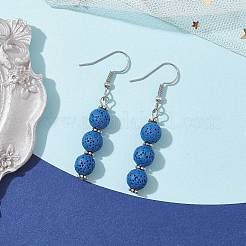 Dyed Nature Lava Rock Round Beaded Dangle Earrings for Women&nbsp;EJEW-JE05636-05
