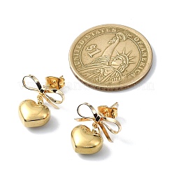 Brass Bowknot with 304 Stainless Steel Heart Dangle Stud Dangle Earrings&nbsp;EJEW-TA00328