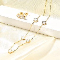 Flower 304 Stainless Steel Shell Necklaces & Stud Earring Set for Women&nbsp;SJEW-C007-05G
