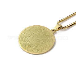 201 Stainless Steel Flat Round with Constellation & Sun Pendant Necklaces&nbsp;NJEW-P293-08G