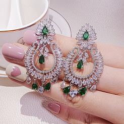Teardrop Brass Micro Pave Cubic Zirconia Chandelier Earrings&nbsp;FS-WG7EBA5-01