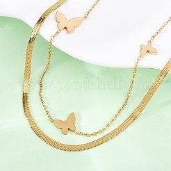 304 Stainless Steel Double Layer Link Chain Necklaces&nbsp;NJEW-R026-01G-01