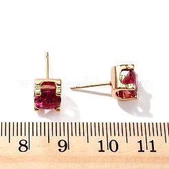 Square Brass Micro Pave Cubic Zirconin Stud Earrings&nbsp;EJEW-D318-03KCG-A