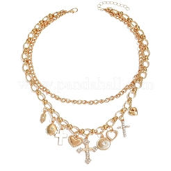 Alloy Crystal Rhinestone and Enamel Cross Heart Multi-Charm Double Layer Necklaces for Women&nbsp;WGEBEB6-01