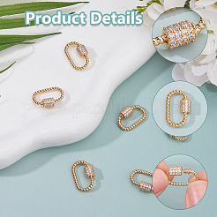 6Pcs Brass Micro Pave Clear Cubic Zirconia Screw Carabiner Lock Charms&nbsp;KK-DC0005-01