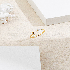 1Pc Letter Brass Rhinestone Open Cuff Rings for Women&nbsp;AJEW-LP0004-47T-G