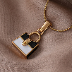 304 Stainless Steel Enamel White and Black Handbag Pendant Necklaces for Women&nbsp;ZO0071