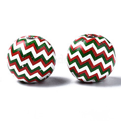 Painted Natural Wood European Beads&nbsp;WOOD-S057-034