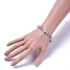 Natural Amazonite & Strawberry Quartz Chip Stretch Bracelets&nbsp;BJEW-JB04490-04