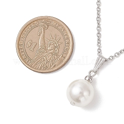 Shell Pearl White Round Pendant 304 Stainless Steel Cable Chain Necklaces for Women&nbsp;NJEW-JN05760-01