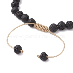 Adjustable 6mm Round Natural Lava Rock Braided Bead Bracelets&nbsp;BJEW-JB10615-02
