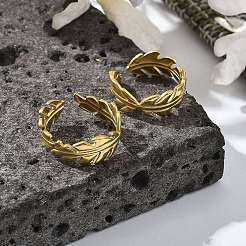 Leaf 304 Stainless Steel Open Cuff Rings for Women&nbsp;RJEW-M019-36G