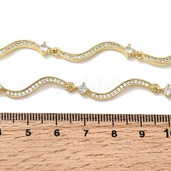 Brass Micro Pave Clear Cubic Zirconia Wave Link Chain Necklaces for Women&nbsp;NJEW-B157-22G