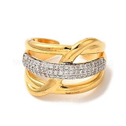 Rack Plating Brass Micro Pave Clear Cubic Zirconia Cuff Rings for Women&nbsp;RJEW-G325-13G-GP