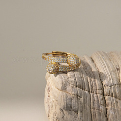 Flat Round Brass Micro Pave Clear Cubic Zirconia Cuff Bangles & Rings Sets&nbsp;FS-WGF0D2F-06